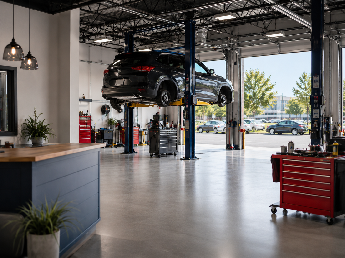 A clean, organized service bay at Carl's Automotive