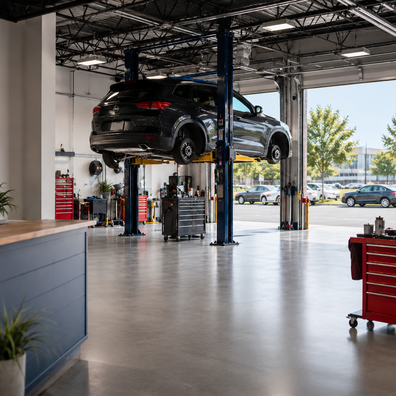 A clean, organized service bay at Carl's Automotive